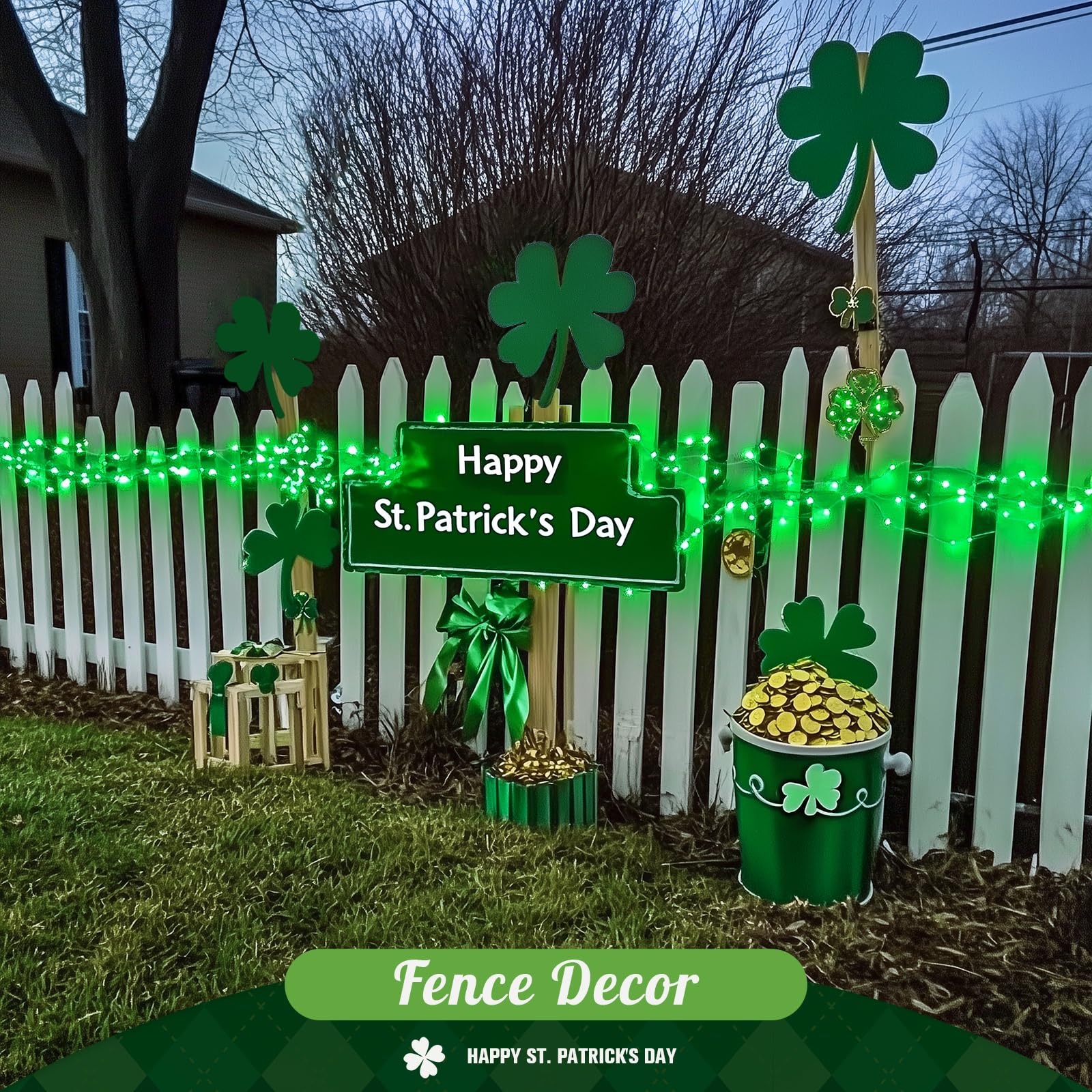 JMEXSUSS 4 Pack 50 LED St. Patrick's Day Fairy Lights - 16.1ft Green Battery Operated String Lights, Waterproof for Indoor & Outdoor Use - Perfect for Bedroom, Garden, Party, Christmas & Holiday Decorations