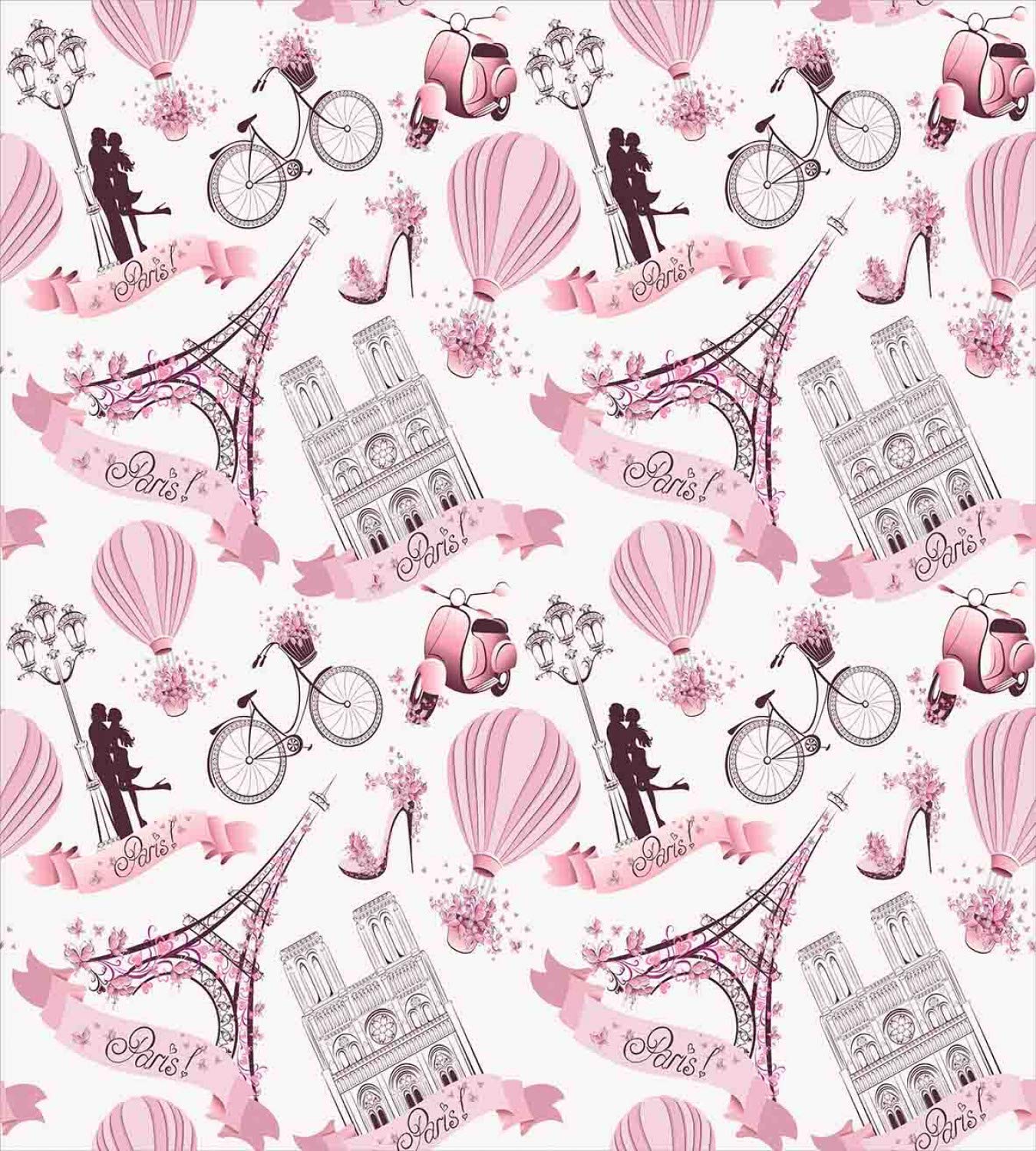 Ambesonne Paris Themed Duvet Cover Set - Eiffel Tower, Hot Air Balloon & Romantic Flowers Design, 3-Piece California King Bedding with 2 Pillow Shams in Pale Pink & White | Perfect for Honeymoon Decor, Travel Enthusiasts & French-Themed Bedrooms