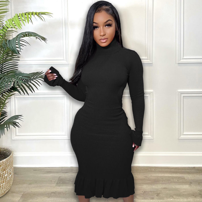 Elegant Flared Sleeve High Neck Dress for Women - Perfect for Date Night, Cocktail Parties & Special Occasions