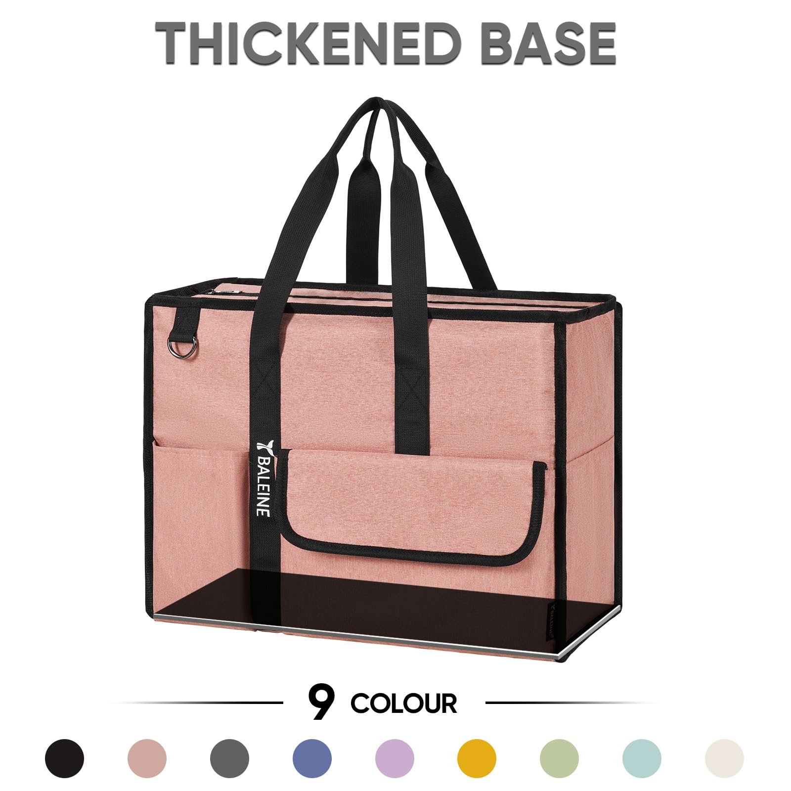 BALEINE Large Foldable Tote Bag with Reinforced Bottom & Pockets - Perfect for Nurses, Travel & Work
