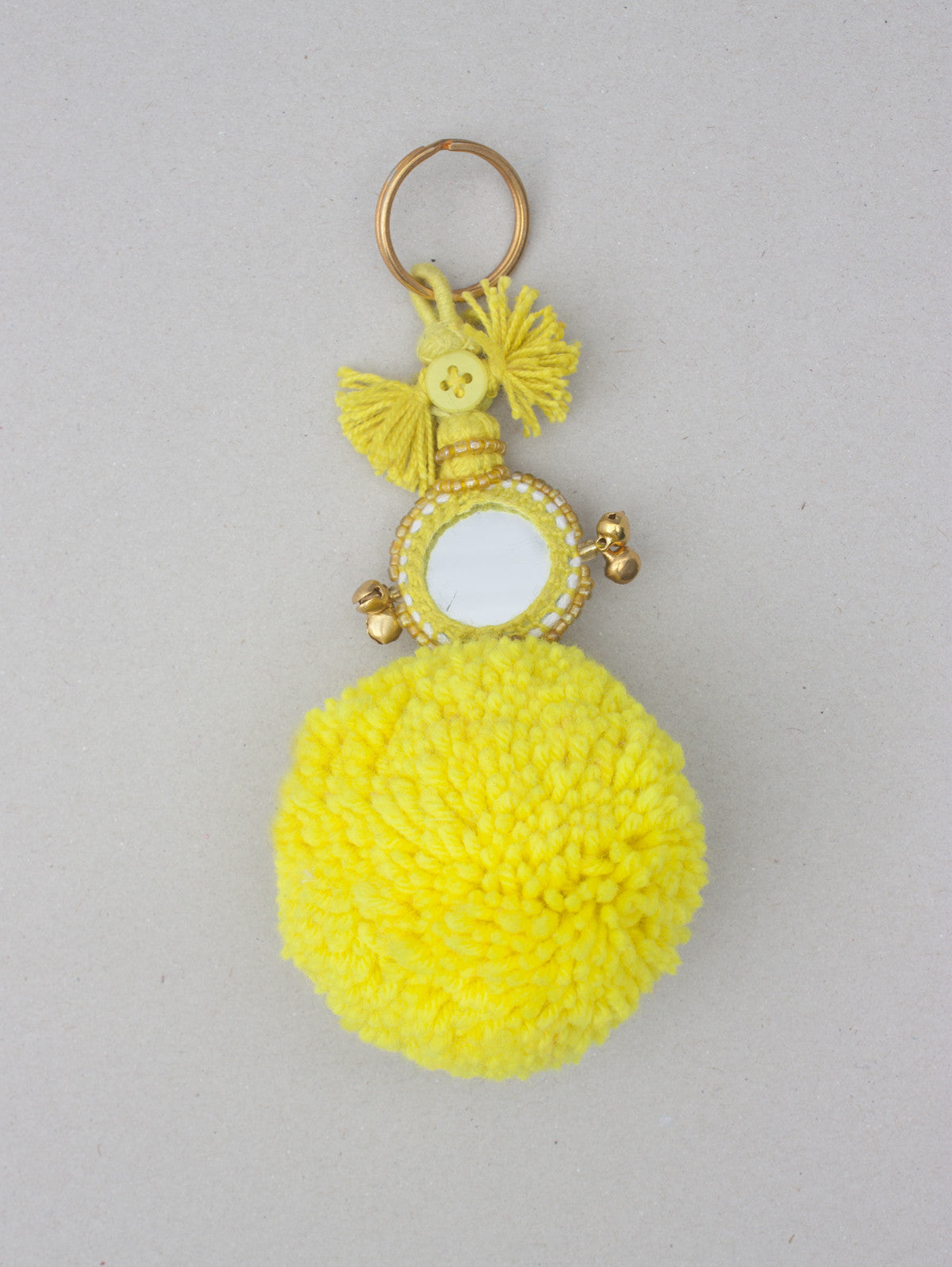 Pom Pom Mirror Keyrings - Yellow Cute Car Accessories for Women & Girls | Perfect for Keychains, Handbags, and Gifts