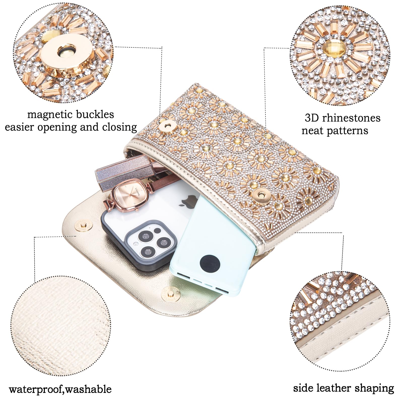 Elegant Rhinestone Crossbody Shoulder Bag for Women - Sparkling Crystal Evening Clutch Purse with Chain - Perfect for Parties, Weddings & Special Occasions
