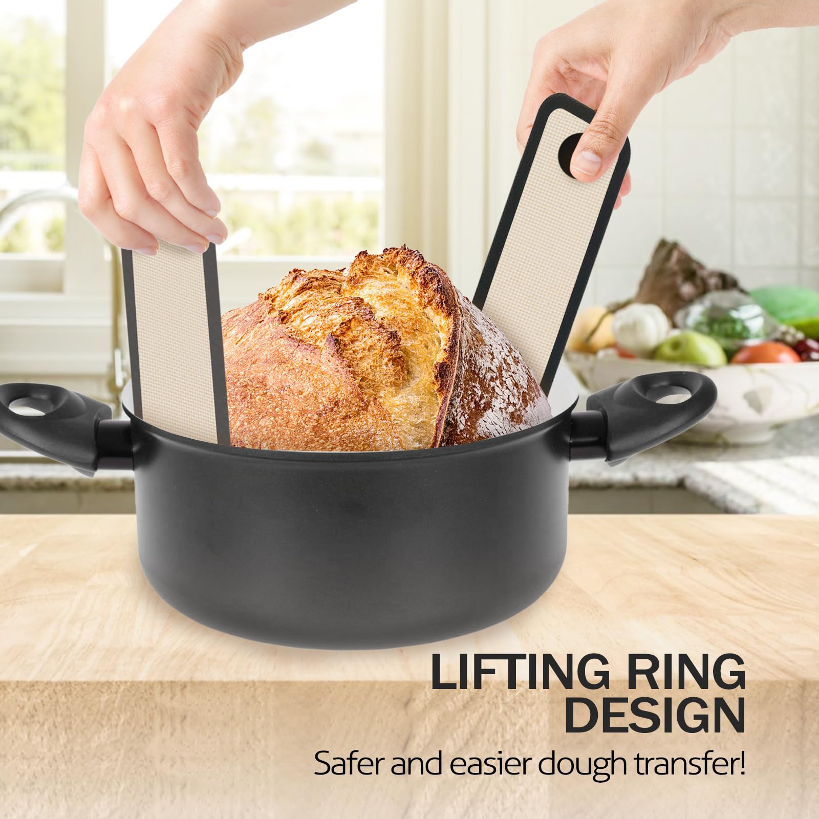 Non-Stick Silicone Bread Sling for Dutch Oven - 2 Pack Reusable Baking Mat with Long Handles for Easy Sourdough Transfer | Perfect for Artisan Bread, Homemade Loaves & Dutch Oven Baking