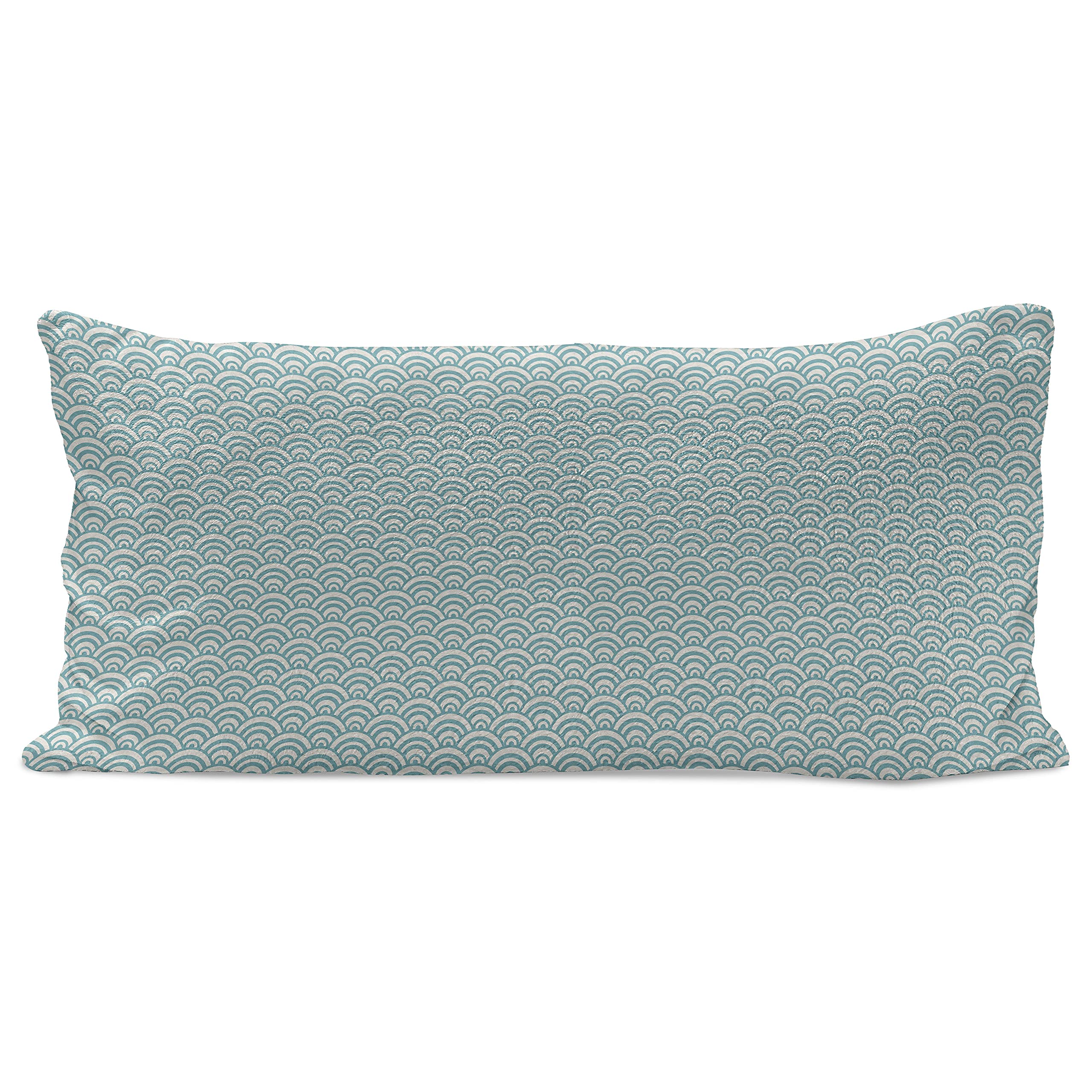 Ambesonne Aqua Fluffy Throw Pillow Cover - Curvy Lines Bubbles Ocean Design, 36x16 Inch Rectangle Decorative Cushion Case in Sky Blue & White | Perfect for Beach House Decor, Coastal Living Room, Surfing Theme Bedroom & Summer Home Accessories