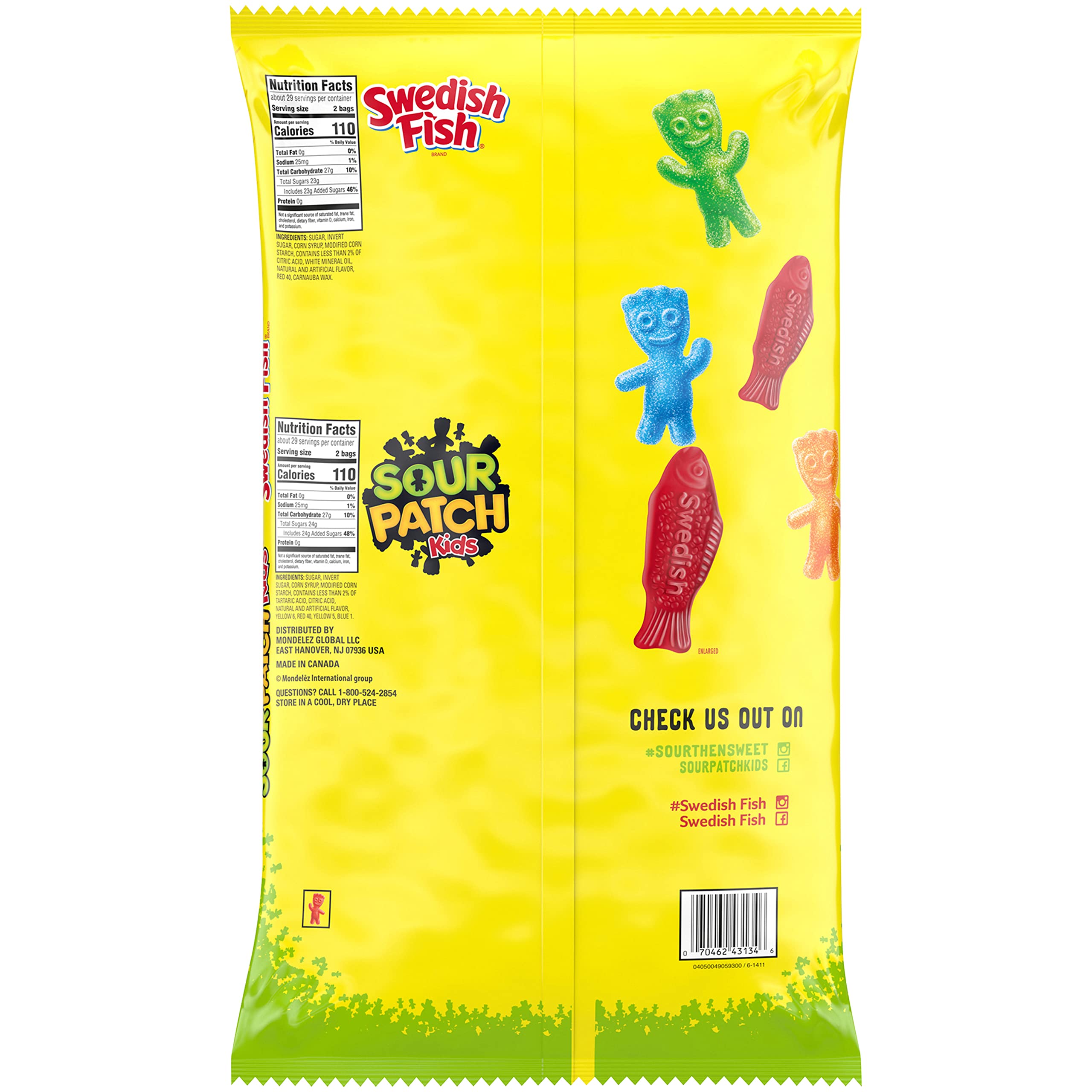 SOUR PATCH KIDS and SWEDISH FISH Candy Variety Pack - 115 Count (0.5 oz Each) | Bulk Assorted Fruit Flavored Candy Snacks for Parties, Halloween, Office & School Treats