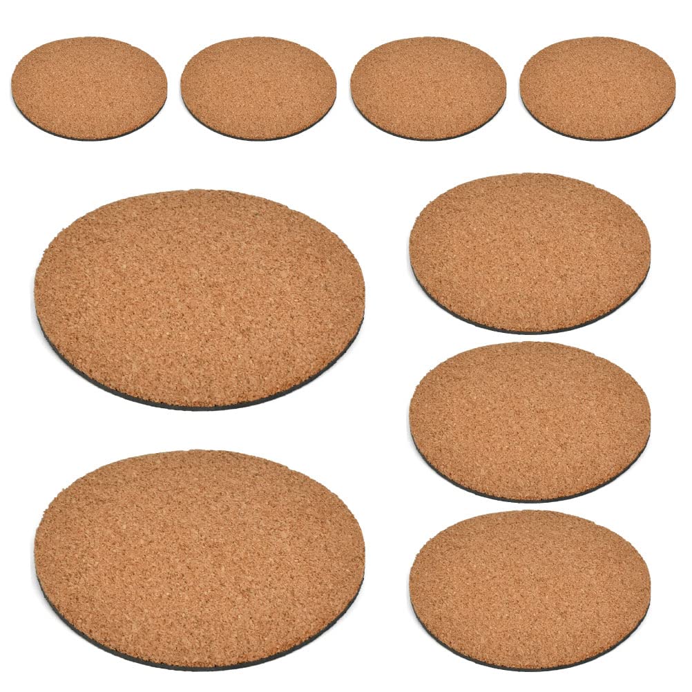 10Pcs Cork Plant Mats - Round Cork Coasters 4/6/8 Inch for DIY Plant Pads, Gardening, Indoor & Outdoor Pots - Waterproof Cork Plate Pads for Planters, DIY Crafts & Home Decor