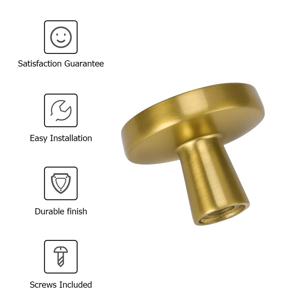 15 Pack Brushed Brass Cabinet Knobs - Solid Gold Round Drawer Pulls for Kitchen Cabinets, Dressers & Furniture - Modern Hardware for Home Decor & DIY Projects (MO5310YW)