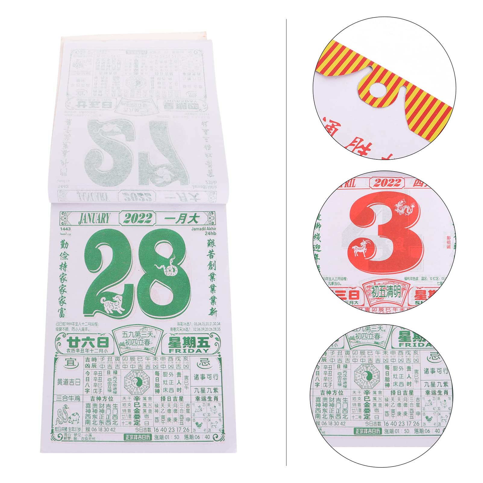 Jojofuny 2022 Chinese Zodiac Tiger Daily Wall Calendar - Traditional One Page Per Day Design for Home & Office Decoration | Perfect for New Year Gifts, Feng Shui Planning & Asian Culture Enthusiasts