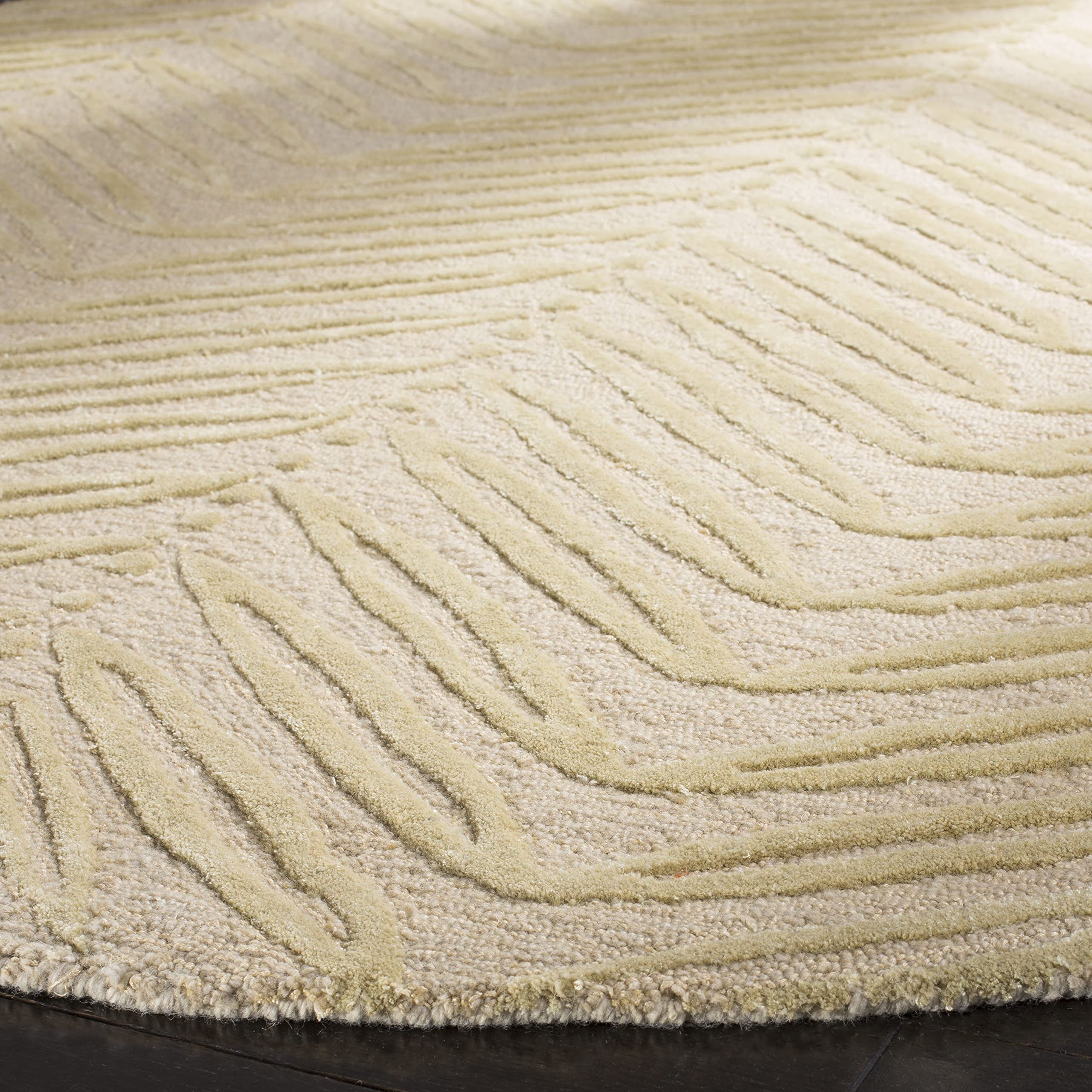 MARTHA STEWART x SAFAVIEH 6-Foot Round Oolong Tea Green Area Rug MSR3612B - Handmade Chevron Leaves Design with Wool & Viscose Blend - Perfect for Living Room, Bedroom or Dining Room Decor
