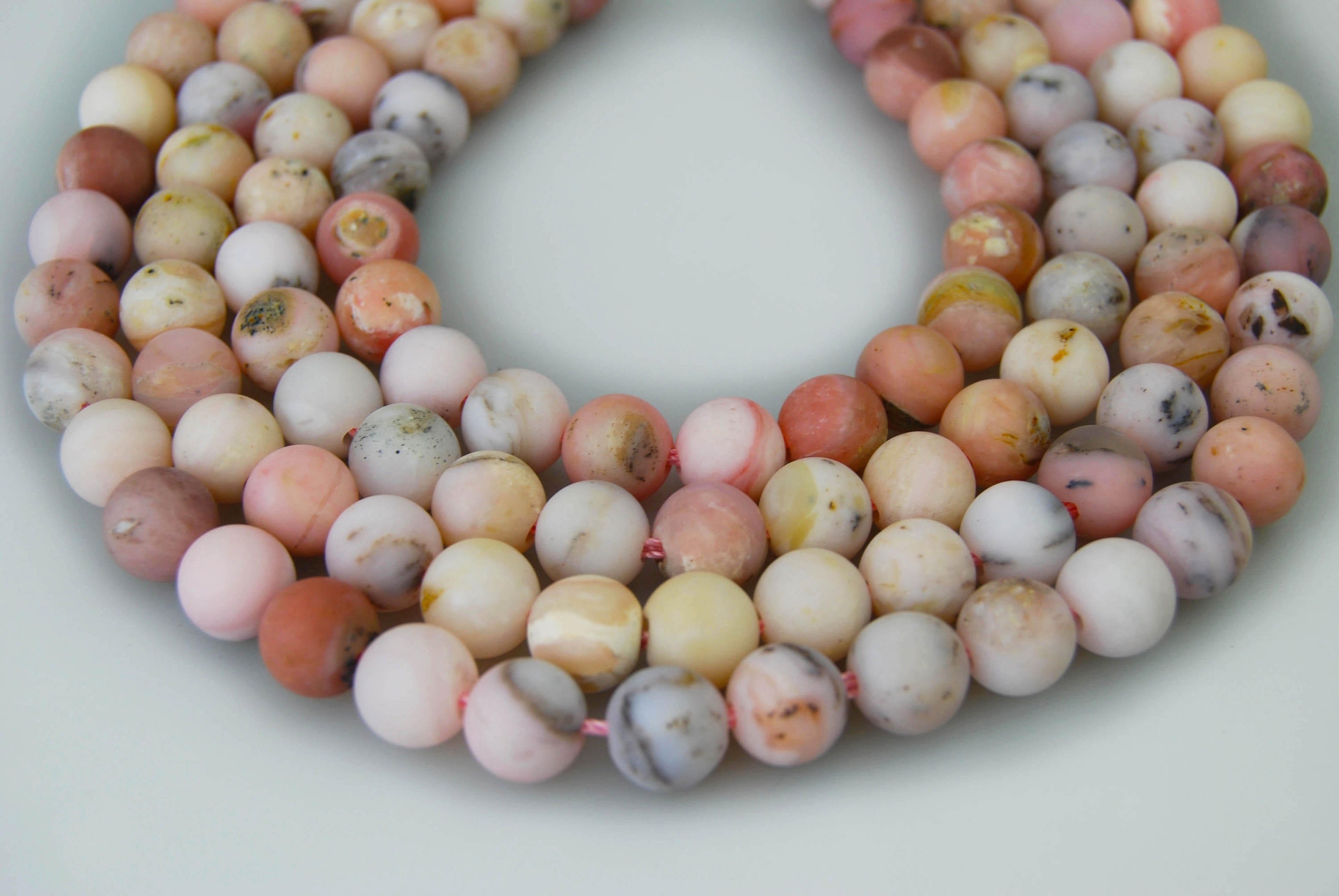 2.0mm Large Hole Pink Opal Matte Round Beads - 8mm, 10mm, 15.5 Strand - DIY Jewelry Making, Bracelets, Necklaces & Craft Projects