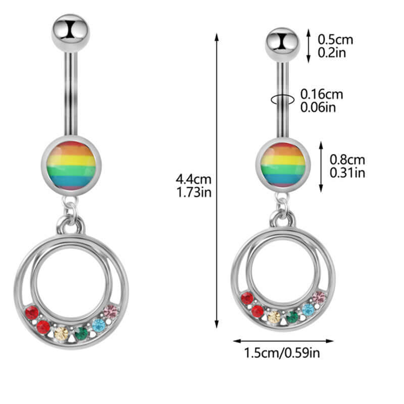Rainbow LGBT Pride Belly Button Rings for Women - Dangle Navel Piercing Jewelry for Pride Month & LGBTQ+ Events
