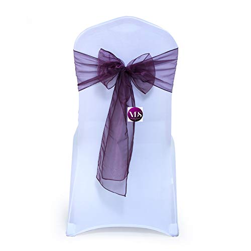 VDS Organza Chair Sashes & Ribbon Bows - Elegant Wedding, Banquet, Party Chair Decor (175-Pack, Plum) - Perfect for Bridal Showers, Receptions & Special Events