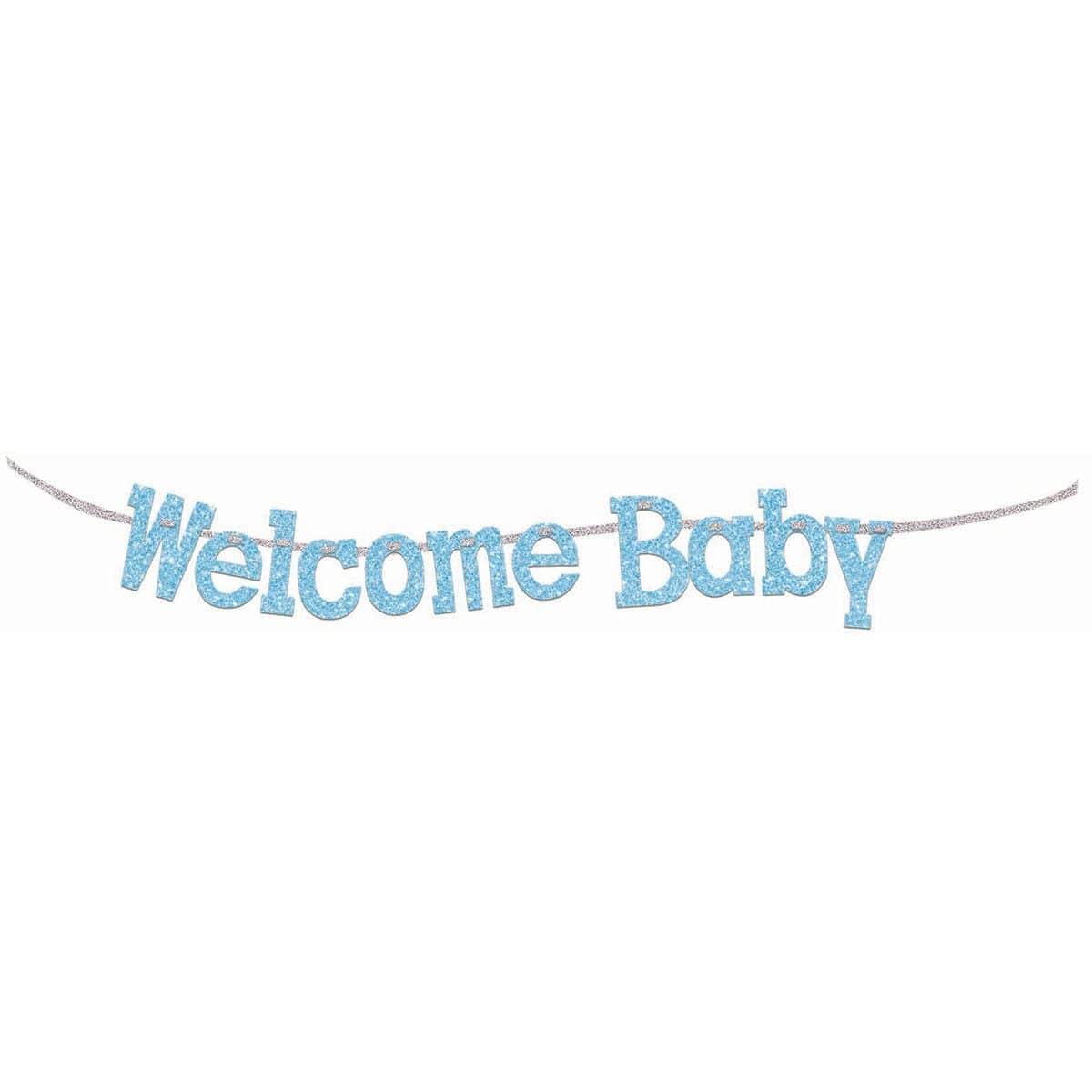 Blue Welcome Baby Diamond Banner - Elegant Baby Shower Decorations for Gender Reveal, Nursery Room & Newborn Photography Backdrop