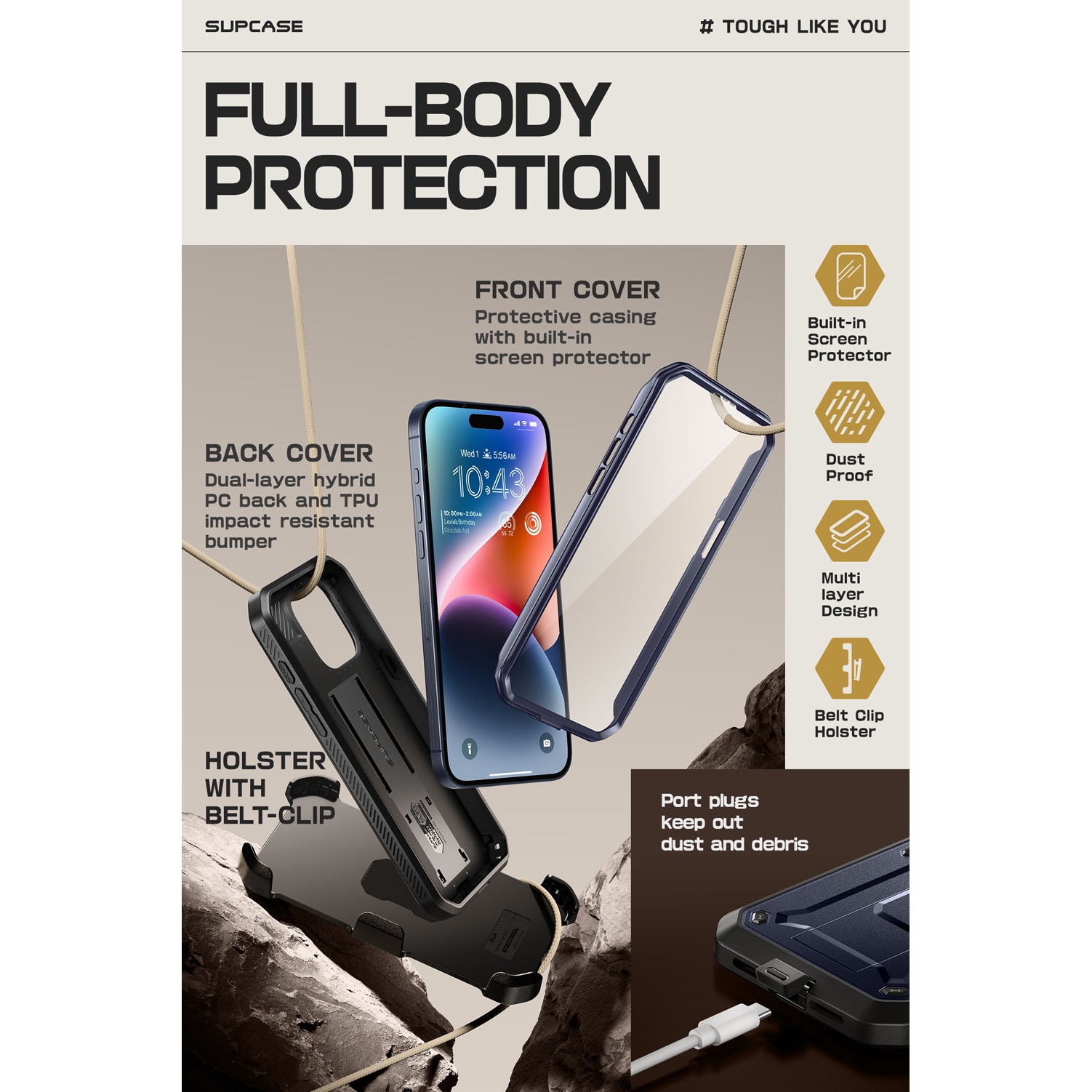 iPhone 15 Pro Max 6.7 Inch Unicorn Beetle PRO Heavy Duty Rugged Case - Dark Blue | Shockproof & Drop Protection | Perfect for Outdoor Adventures, Construction Work & Extreme Sports