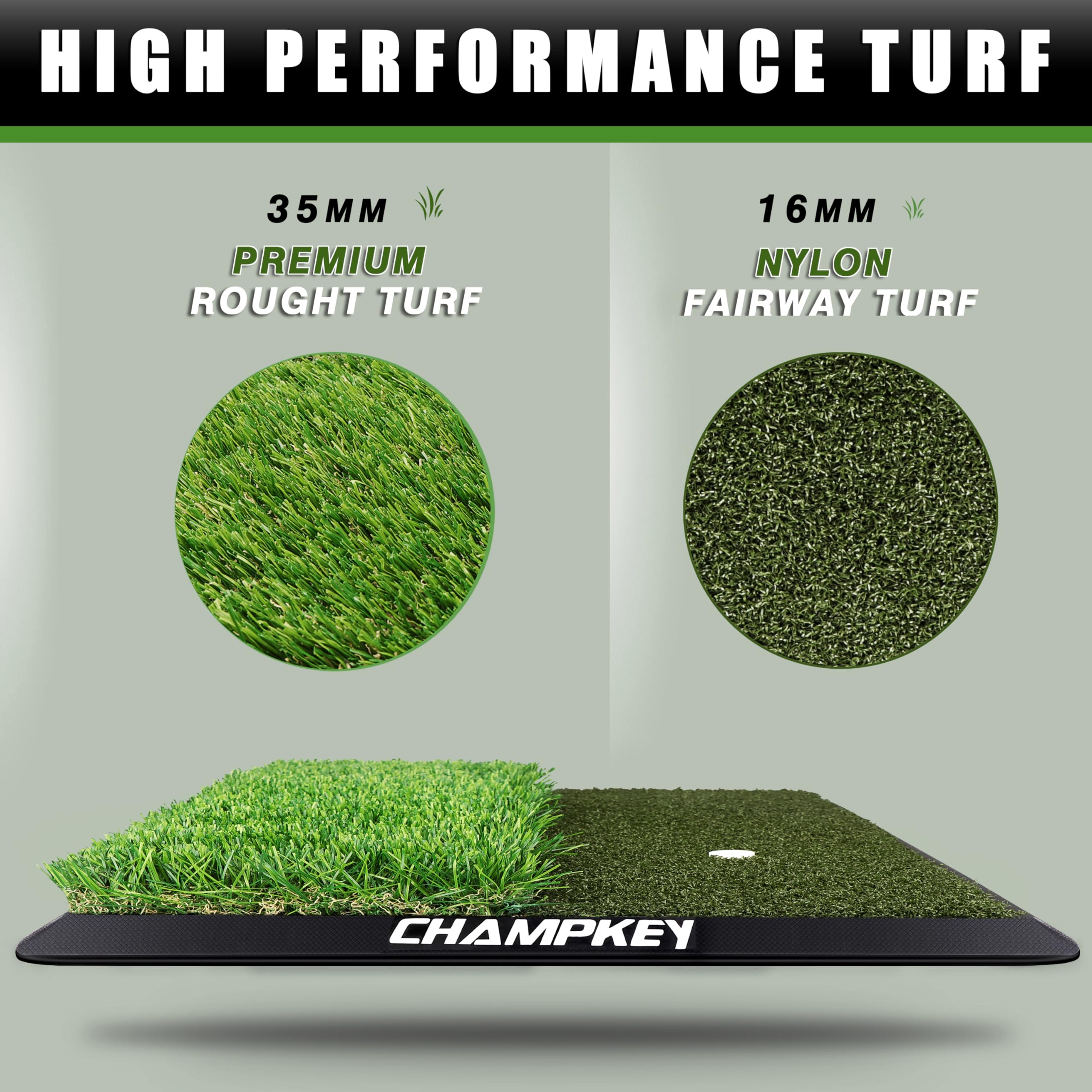 CHAMPKEY Dual-Turf Golf Hitting Mat with 9 Golf Tees & Rubber Tee - Heavy Duty Non-Slip Rubber Backing for Indoor/Outdoor Practice - Perfect for Backyard, Driving Range & Home Training