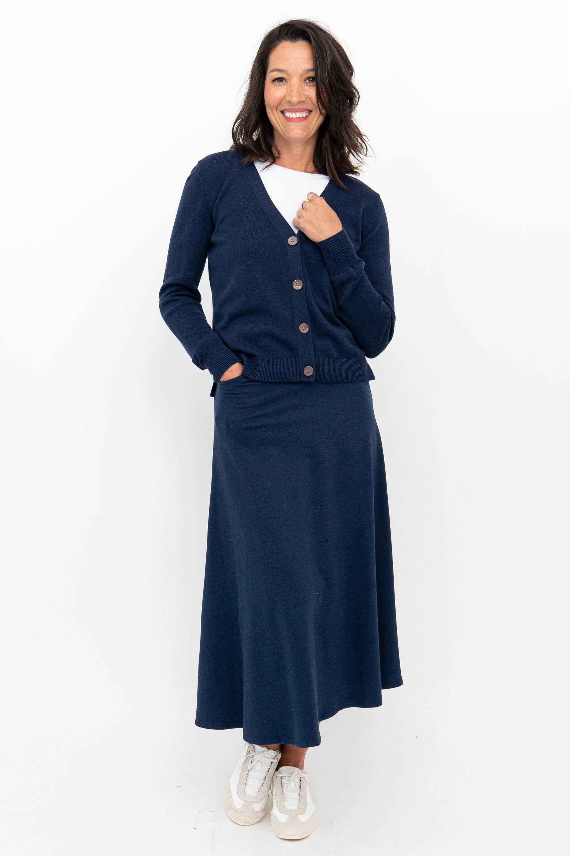 Gillian Women's Indigo Bamboo Skirt - Soft, Breathable & Comfortable Midi Skirt for Casual Wear, Office & Summer Outfits
