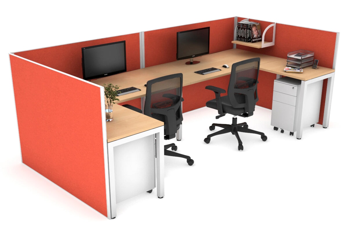 Quadro Square Legs 2-Person Corner Workstation - U-Shaped Office Desk with White Frame (1400L x 1800W) | Cable Management Scallop | Perfect for Home Office & Small Business Workspaces