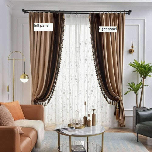Ethan American Spliced Luxury Velvet Curtains - Taupe Brown Blackout Drapes for Living Room & Bedroom | Thermal Insulated Window Treatments for Home Decor
