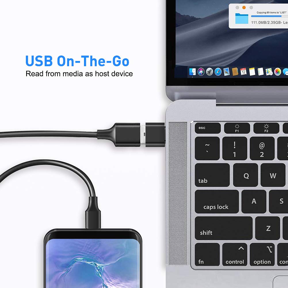 2 Pack USB-C to USB-A Adapter - Compatible with MacBook Pro, Samsung Galaxy, Type-C Smartphones & Tablets - High-Speed Data Transfer - Perfect for Office, Travel & Home Use (Black)