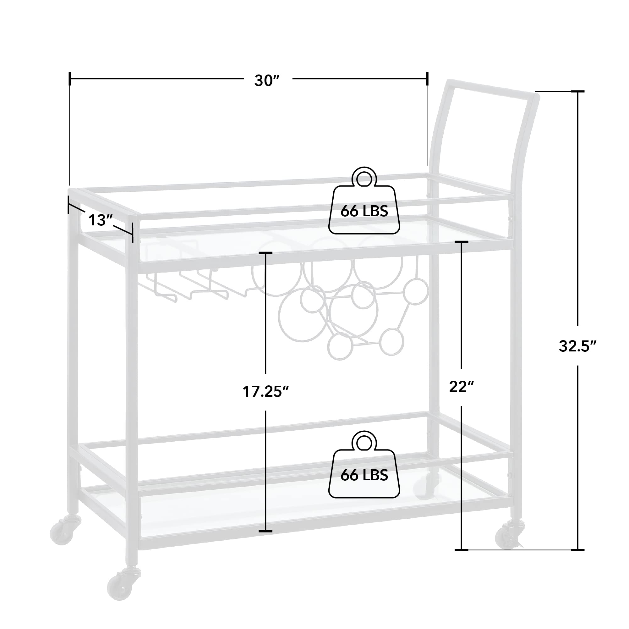 FirsTime & Co. Black Francesca 2-Tier Rolling Bar Cart - Modern Metal & Glass Kitchen Serving Cart with Storage for Wine Glasses - Perfect for Home Bar, Coffee Station, Living Room or Dining Room Entertaining