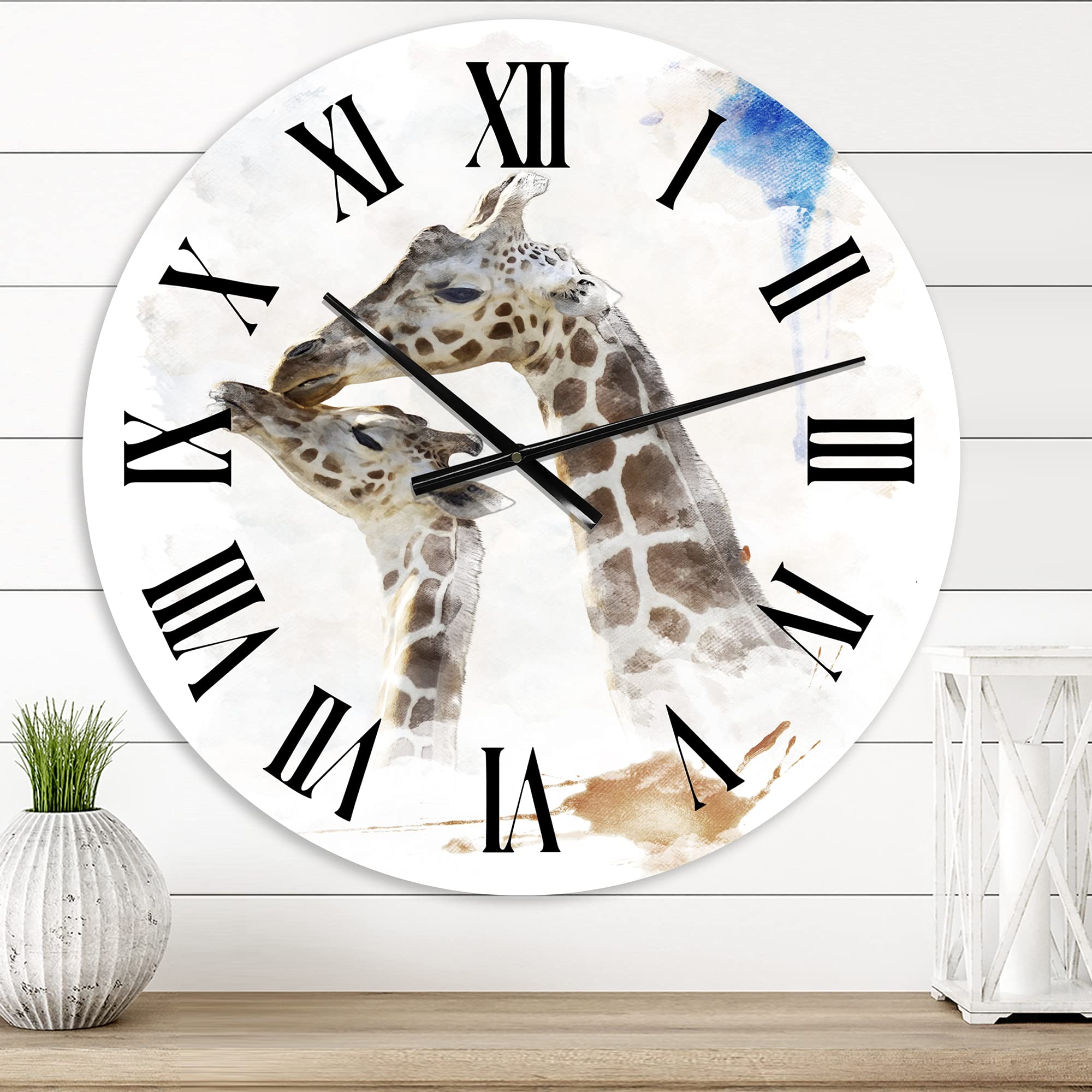 Farmhouse Wall Clock 'Portrait of A Giraffe and Child' - Large Animal Themed Wall Clock for Living Room, Bedroom, or Office Decor - Perfect Rustic Home Décor Gift Idea