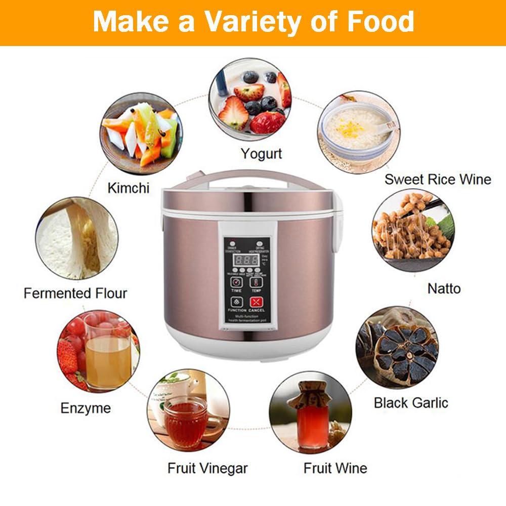 110V 6L Multifunctional Fermentation Pot for Black Garlic, Yogurt, Natto, Kimchi & Fruit Wine - Stainless Steel Shelves - Perfect for Home Brewing, Healthy Fermented Foods & DIY Kitchen Projects