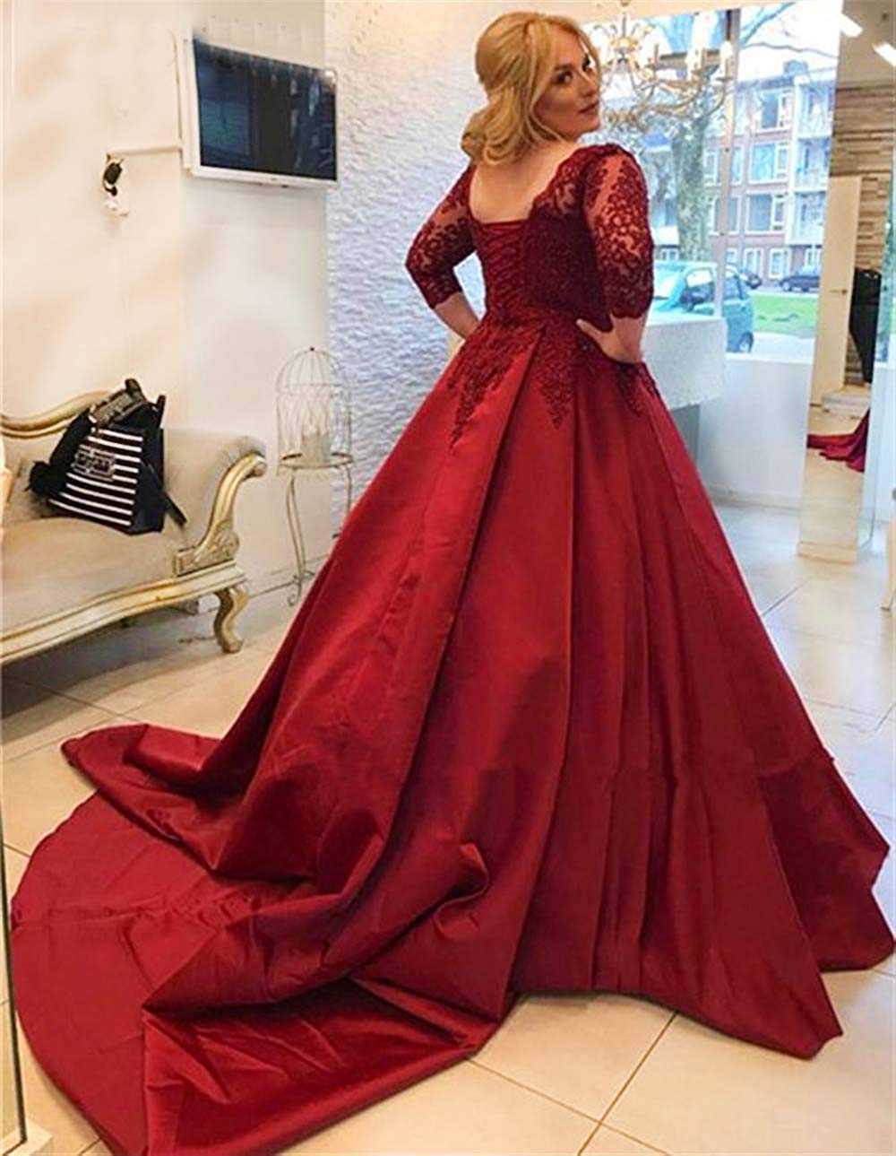 Elegant Nina Ding Lace Long Sleeve Prom Dress - V-Neck Satin Ball Gown Formal Evening Gown NND028 | Perfect for Homecoming, Quinceañera & Black Tie Events