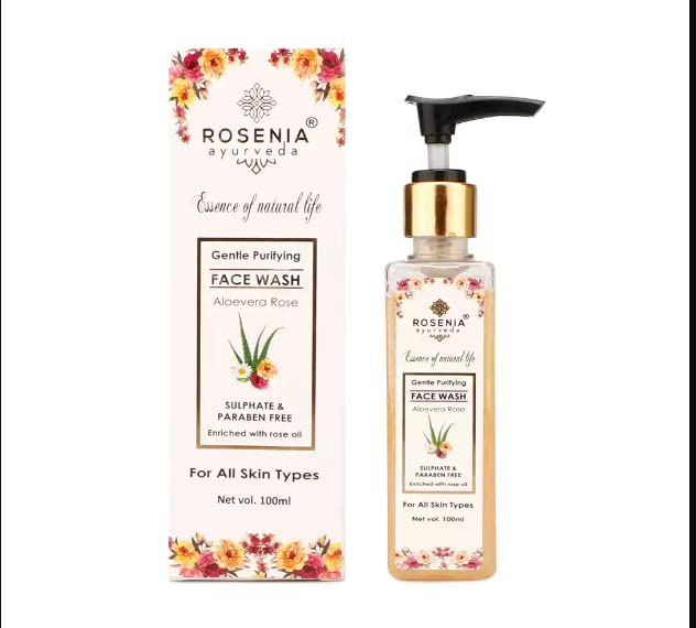 Rosenia Ayurveda Gentle Purifying Face Wash with Orange, Aloe Vera, Lemon & Rosewater - 100ml | Natural Cleanser for Daily Skincare & Acne-Prone Skin