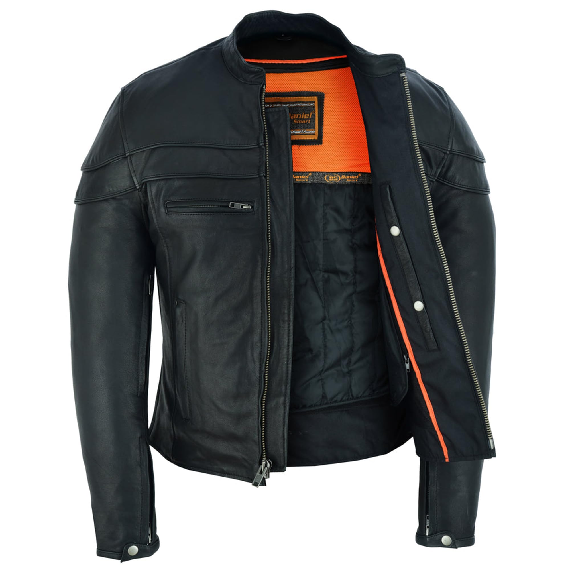 Daniel Smart Men's Leather Motorcycle Jacket - Sporty Biker Jacket with Stripe Detailing & Concealed Armory Pockets - Perfect for Riding, Casual Wear & Outdoor Adventures