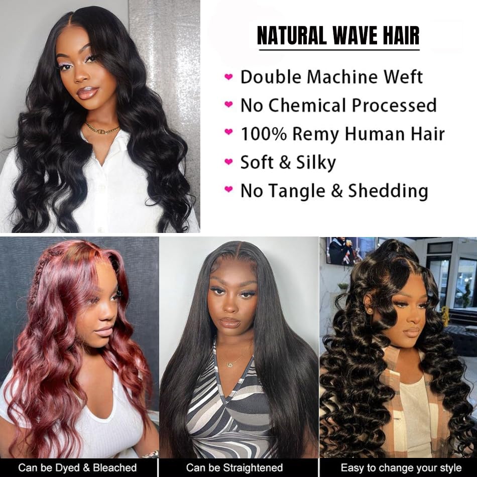 100% Unprocessed Brazilian Virgin Natural Wave Human Hair Bundles 18 20 22 24 Inch - 4 Bundles for Weaving, Extensions & Styling - Perfect for Salon, Wedding & Everyday Wear
