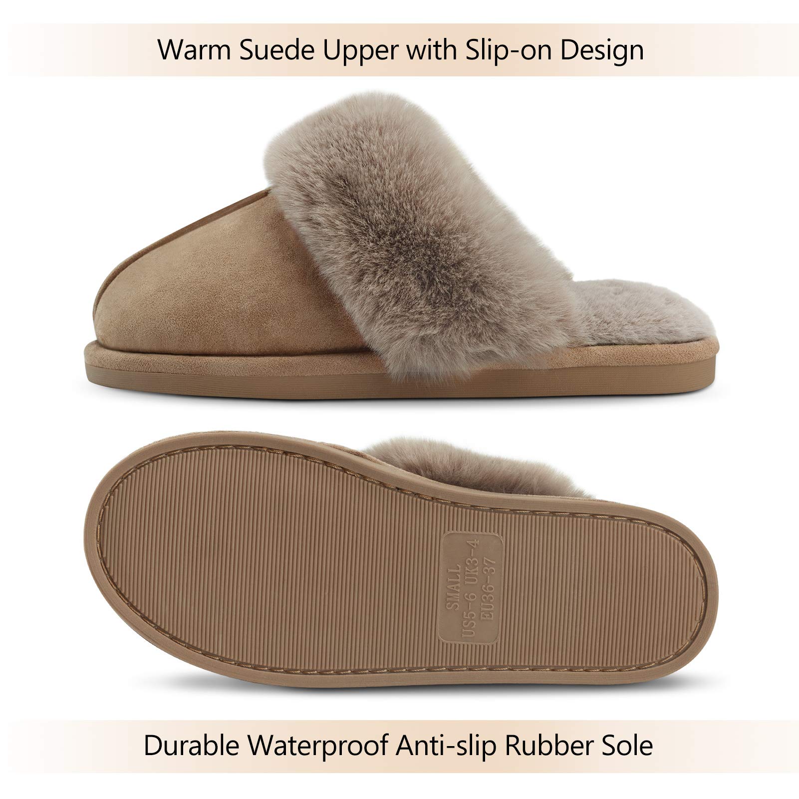 CozyFurry Women's Fuzzy Fluffy House Slippers - Faux Fur Warm Soft Indoor Shoes with Memory Foam & Anti-Skid Rubber Sole - Perfect for Home, Lounge & Winter Comfort