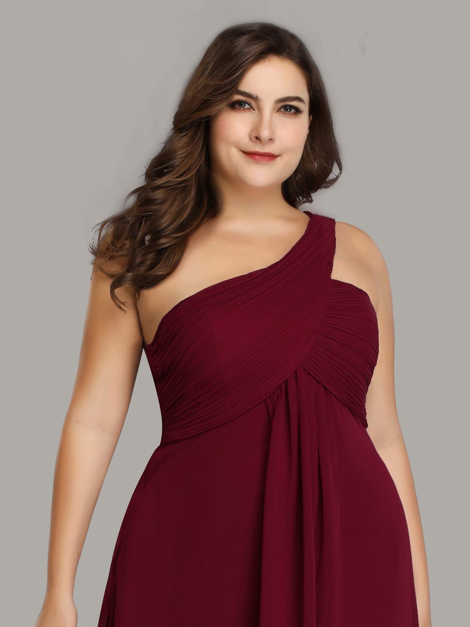 Ever-Pretty Women's One Shoulder Ruched Empire Waist Chiffon Maxi Plus Size Bridesmaid Dress 09816-PZUSA | Elegant Formal Gown for Weddings, Prom, Evening Parties & Special Occasions