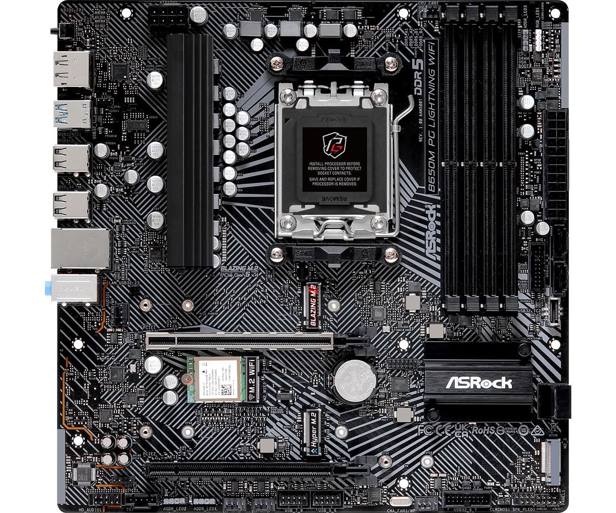 ASRock B650M PG Lightning WiFi AMD B650 Socket AM5 Micro ATX Motherboard - Gaming PC Build, Streaming & Content Creation