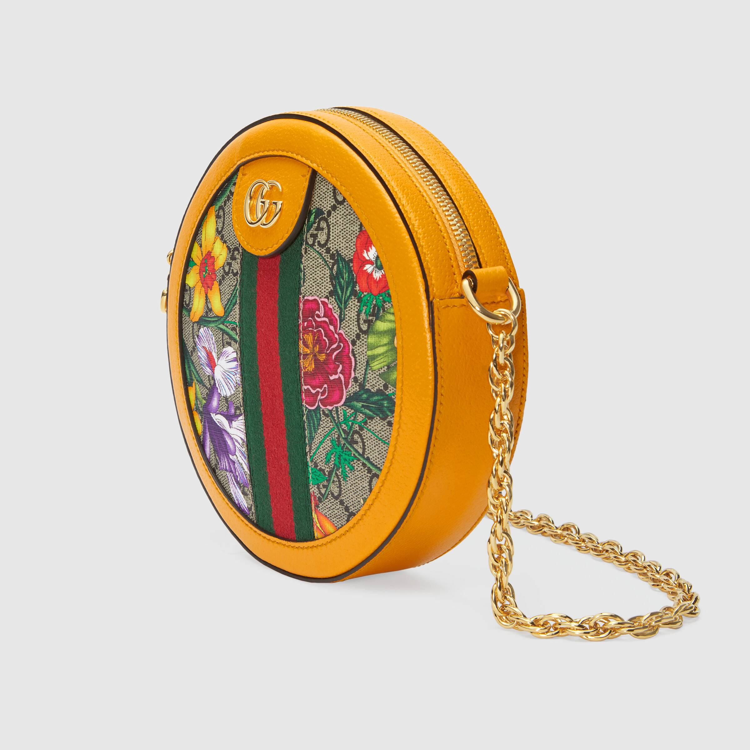 Gucci Ophidia GG Flora Mini Round Shoulder Bag in Yellow | Luxury Crossbody Purse for Women | Perfect for Date Night, Shopping & Travel