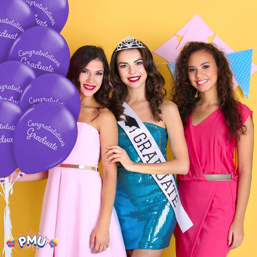 Premium Purple Graduation Balloons - Congrats Grad Script Latex Balloons (12/Pack) for Graduation Party Decorations | Perfect for Graduation Ceremonies, College Graduation Parties & High School Graduation Celebrations