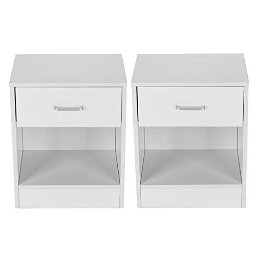 2-Piece White Night Stands with Drawers - Bedside Tables for Bedroom, Living Room & Office Storage - Modern Minimalist Furniture Set