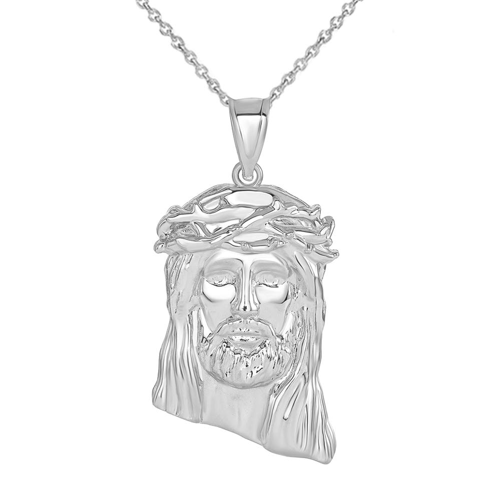 Sterling Silver Iced Out Jesus Christ Face Pendant Necklace - 1.5 Inch Religious Jewelry for Men & Women - Perfect for Church, Baptism, Weddings & Spiritual Gifts