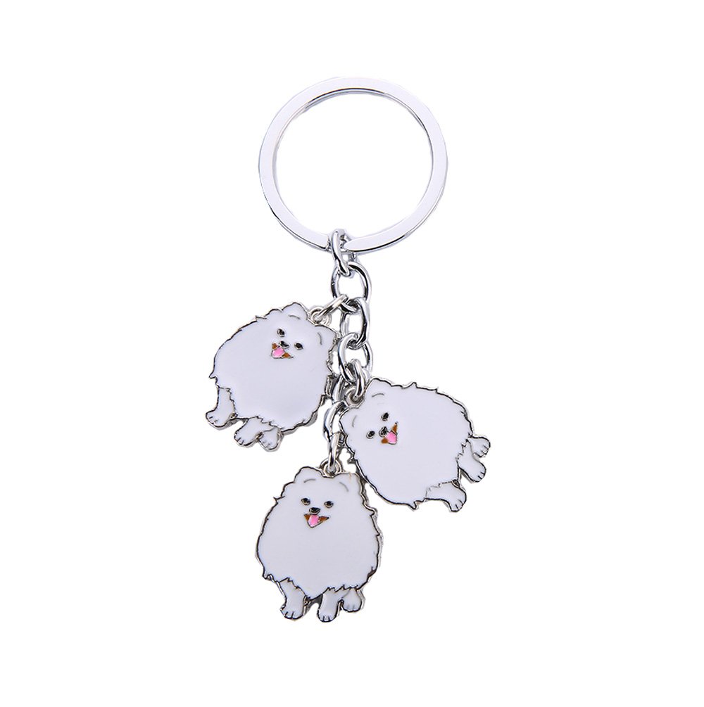 Pomeranian White Dog Keychain - Cute Puppy ID Tag Metal Key Ring for Dog Lovers | Perfect Pet Accessory for Keys, Bags & Gifts