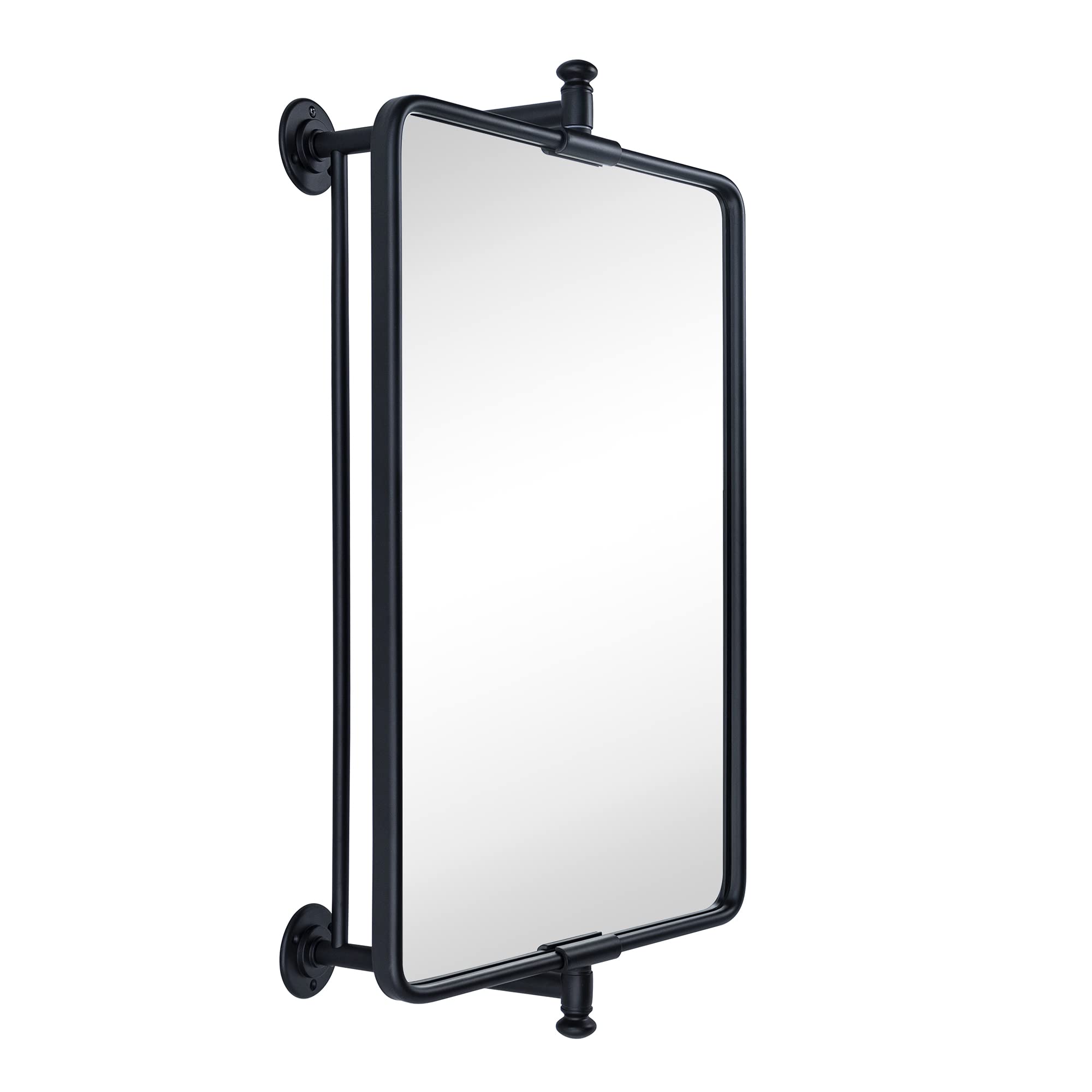 TEHOME Black Rounded Rectangle Pivot-N-View Bathroom Vanity Mirror - 14x22 Inch Tilting Rotating Corner Mirror for Makeup & Shaving - Perfect for Small Bathrooms & Vanity Areas