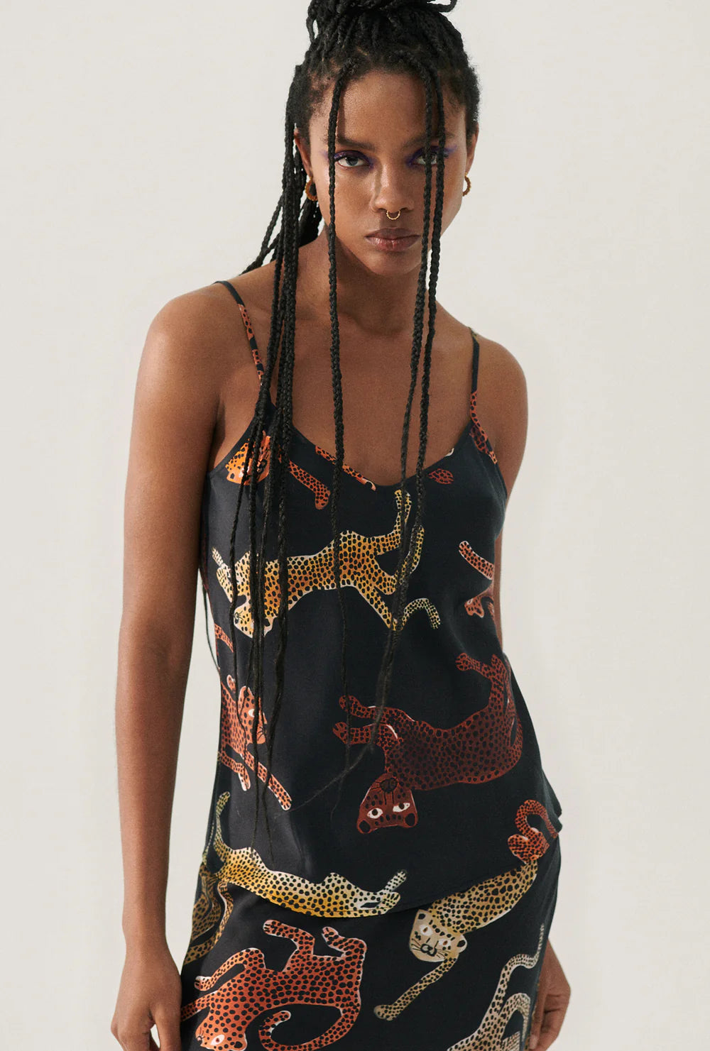 Bias Cut Cami Top - Black Jaguar Print - Perfect for Layering, Night Out & Casual Wear