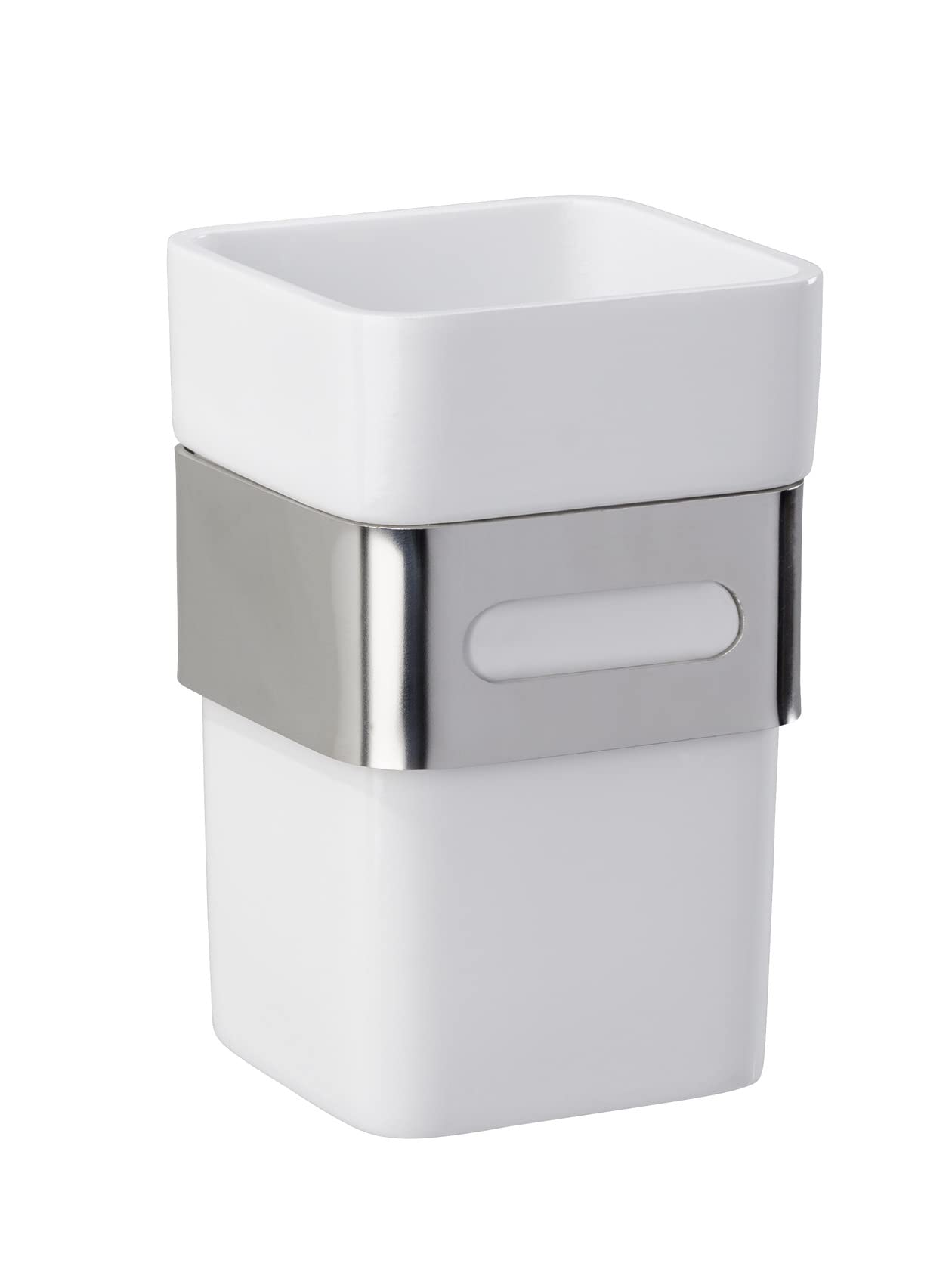 Premium Plus Toothbrush Holder with Tumbler - Stainless Steel Silver & White - Perfect for Bathroom Countertop, Sink Organizer, and Travel Dental Care