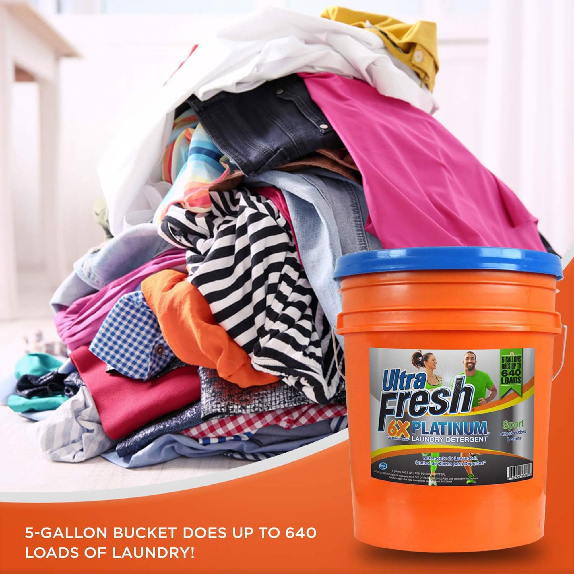 Platinum Sport 5 Gallon 6x Concentrated Laundry Detergent - Works in All Washing Machines (HE, Front & Top Load) - 640 Loads per Jug with Free Pump - 2 Pack - Perfect for Large Families, Gyms & Sports Teams