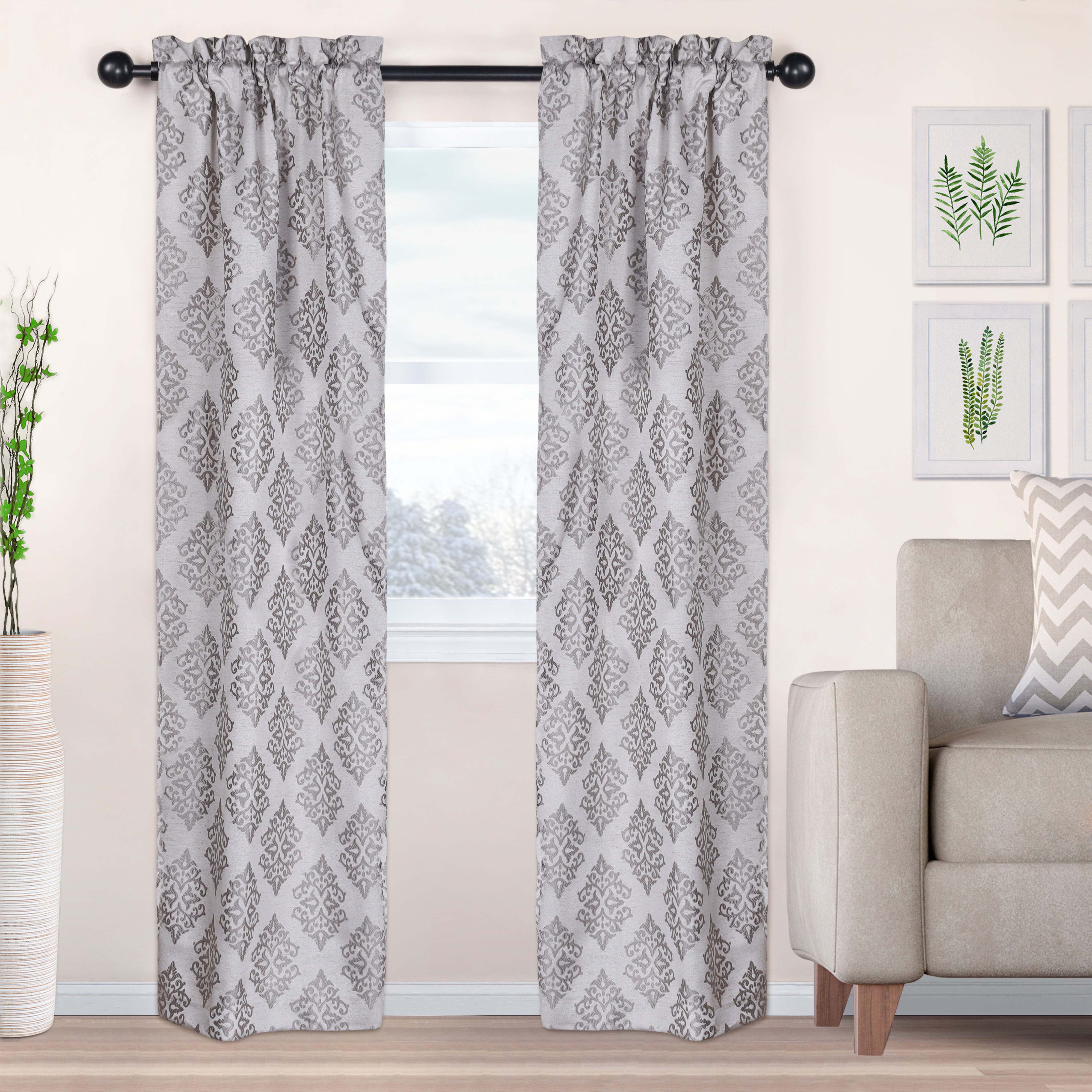 Venetian Damask Jacquard Curtain Panels - Set of 2 Luxury Window Treatments for Living Room & Bedroom Decor