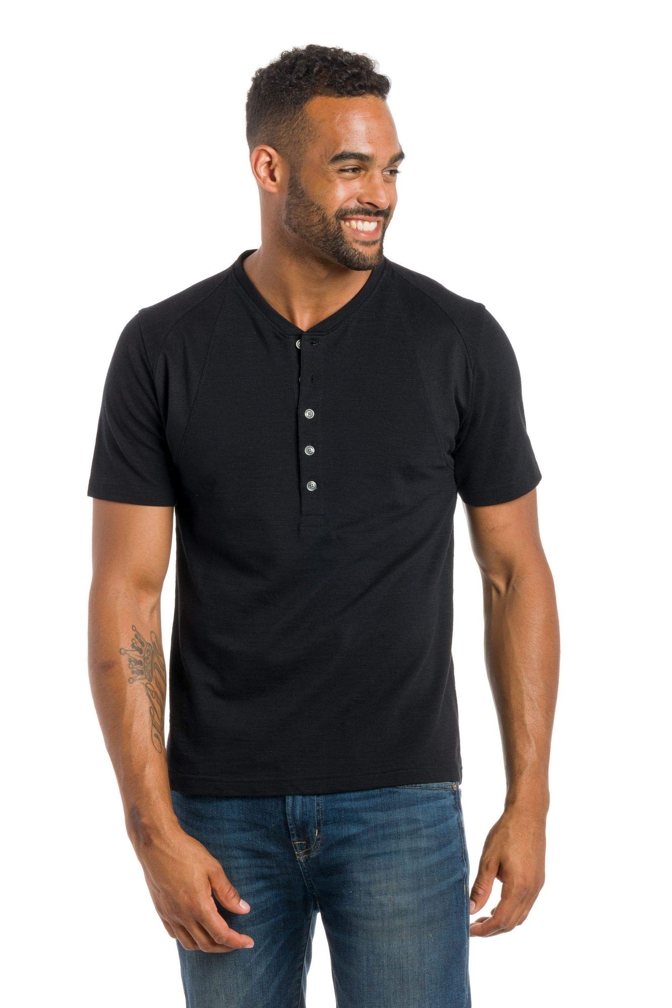 Ably Excursion Men's Short Sleeve Henley Shirt with Breathable Mesh Panels | Moisture-Wicking & Odor-Resistant Performance Top for Hiking, Travel & Outdoor Adventures