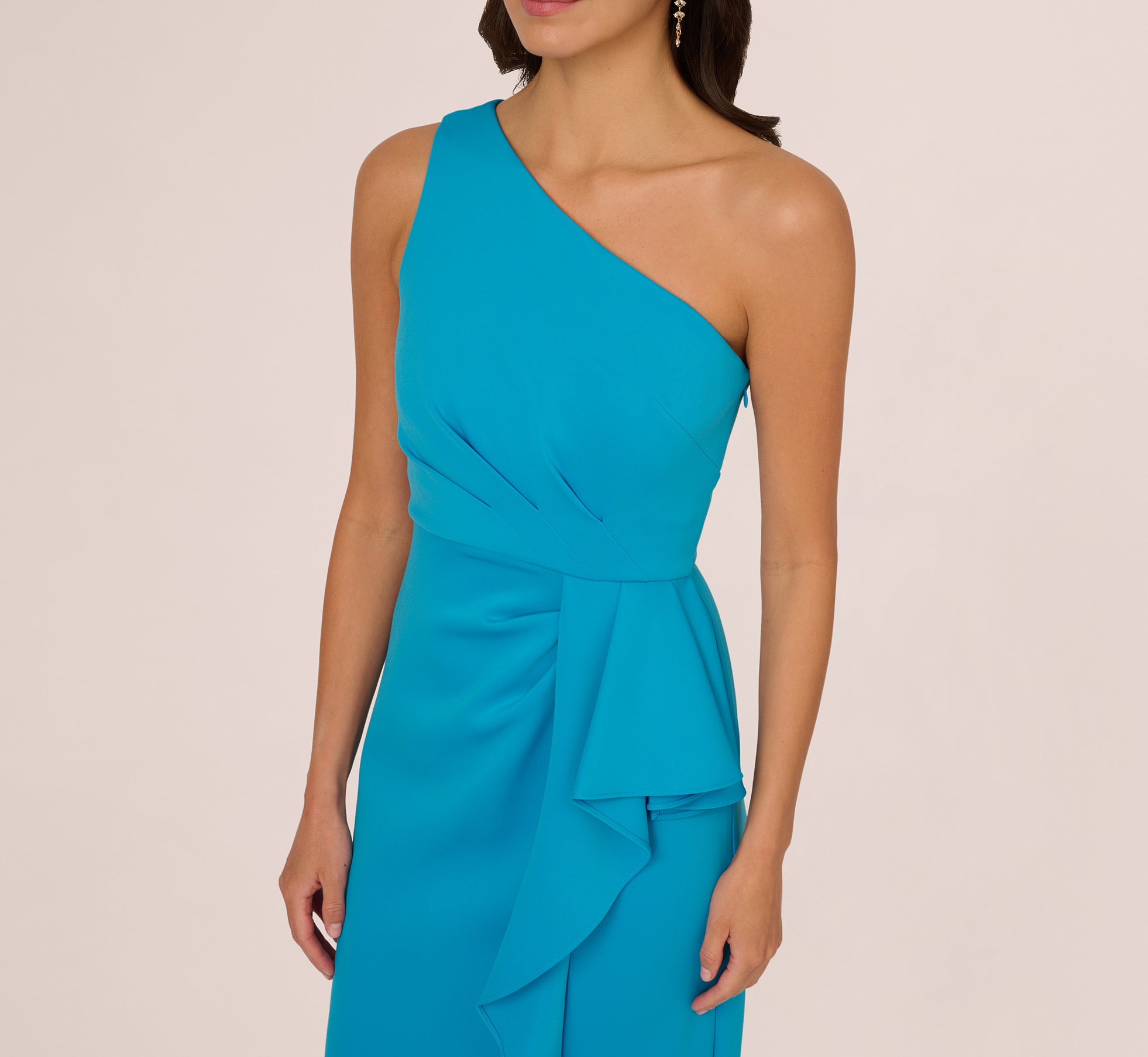Elegant One Shoulder Draped Column Gown in Blue Azure - Perfect for Evening Galas, Prom Dances & Formal Events