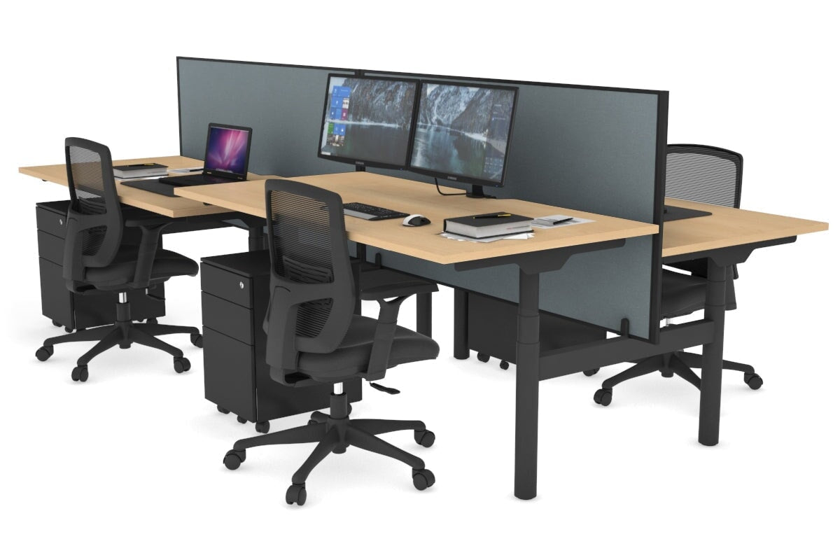Flexi Premium Height Adjustable 4-Person H Bench Workstation - Black Frame [1400L x 800W with Cable Management] - Ideal for Office, Coworking Spaces & Home Offices