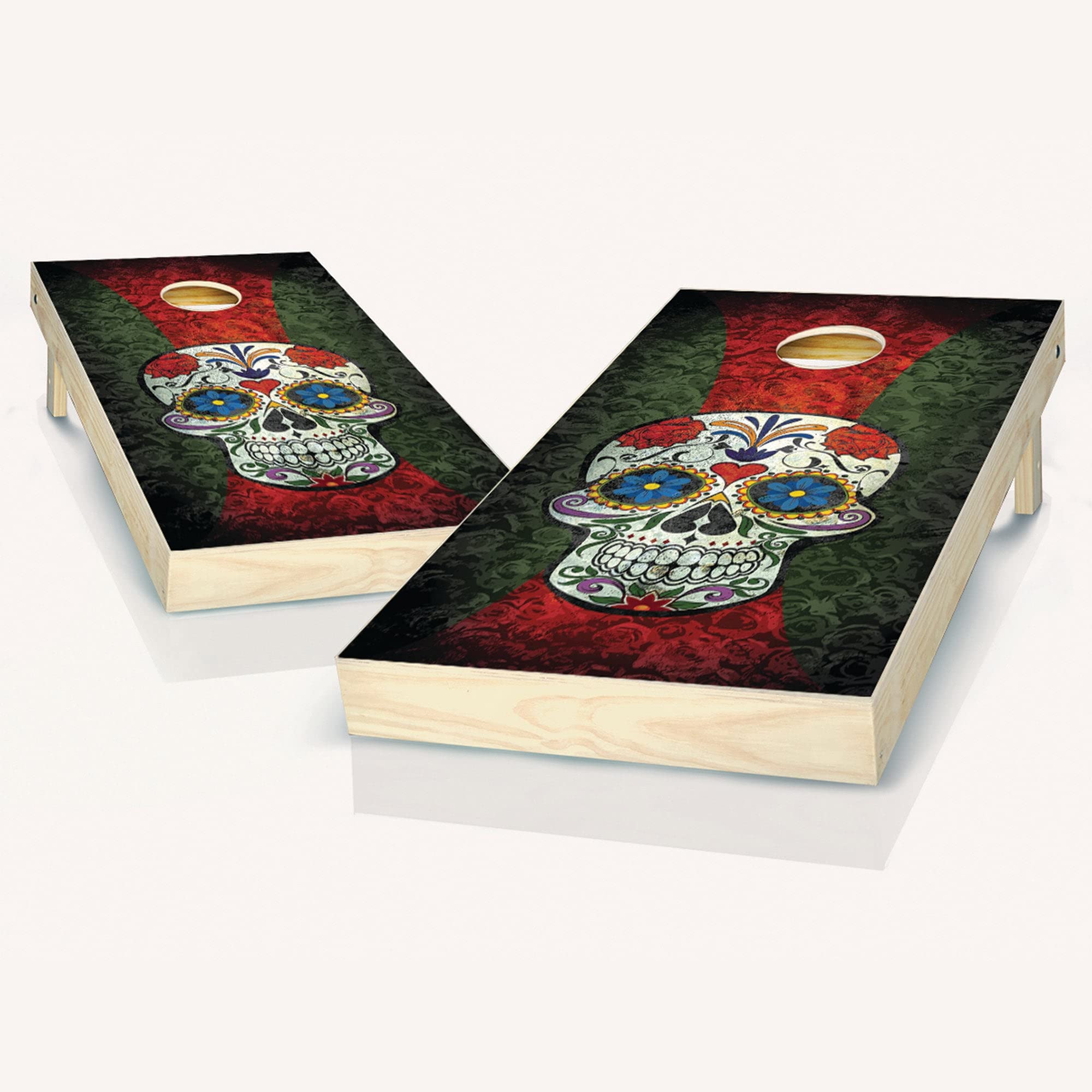 Premium Sugar Skull Cornhole Board Set - Regulation Size Cornhole Game with LED Lights & Carry Cases - Perfect for Backyard Parties, Tailgating & Outdoor Events
