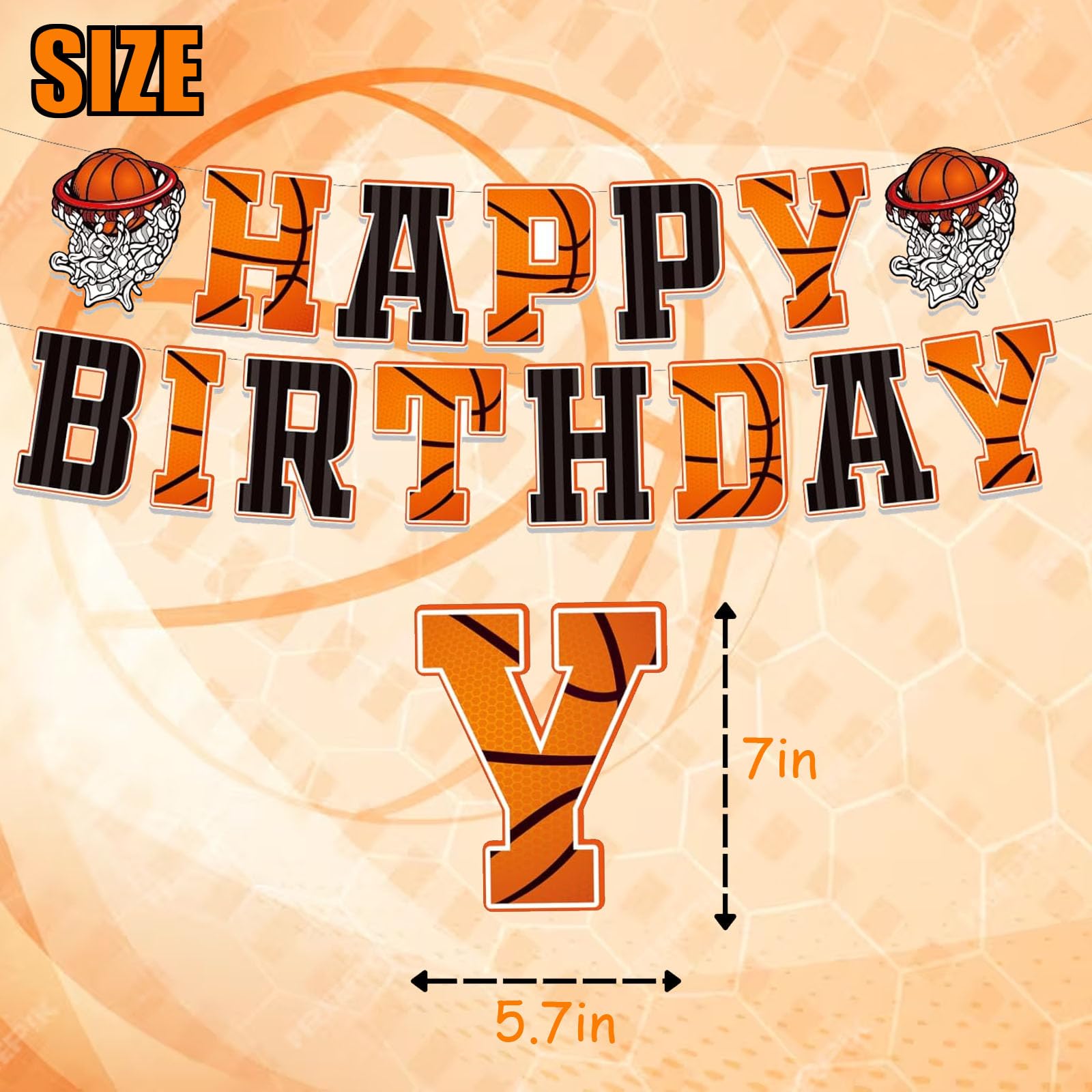 Basketball Birthday Banner - Themed Party Decor for Kids, Teens, Boys & Men - Orange Basketball Bunting Sign - Perfect for Sports-Themed Birthday Parties & Game Room Decor
