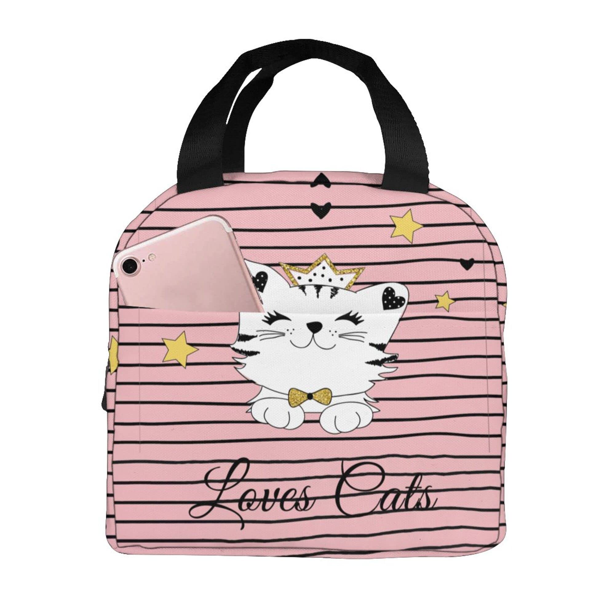 Insulated Cat-Themed Lunch Box for Girls & Kids - Leakproof Thermal Cooler Bag for School, Office, Picnic & Beach | Portable Reusable Lunch Tote with Cute Princess Design