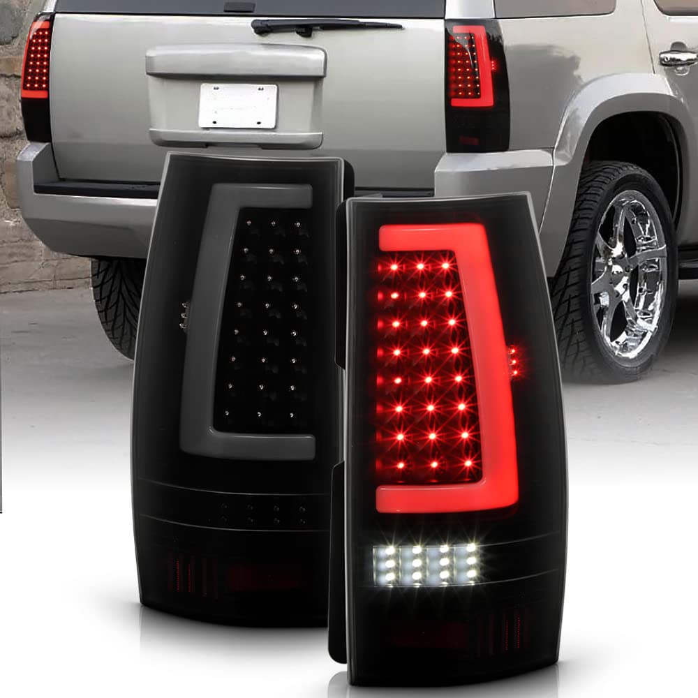 ACANII Black Smoked Full LED Tail Lights Brake Lamps Pair for 2007-2014 Chevy Suburban Tahoe & GMC Yukon - Left+Right Set, Enhanced Night Visibility & Style Upgrade for Trucks & SUVs